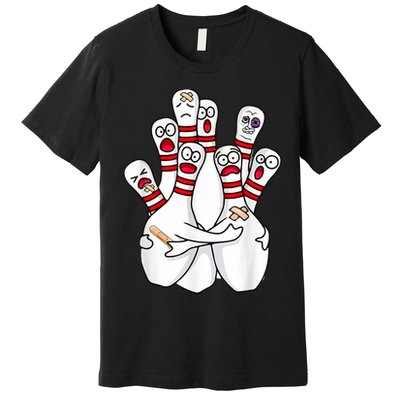 Cartoon Bowling Scared Bowling Pins Funny Sport Bowler Premium T-Shirt