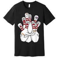 Cartoon Bowling Scared Bowling Pins Funny Sport Bowler Premium T-Shirt