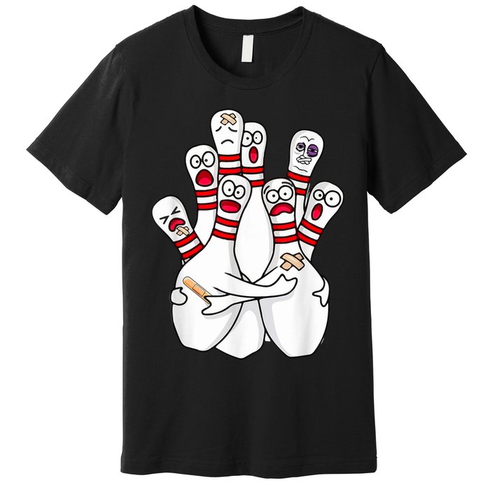 Cartoon Bowling Scared Bowling Pins Funny Sport Bowler Premium T-Shirt