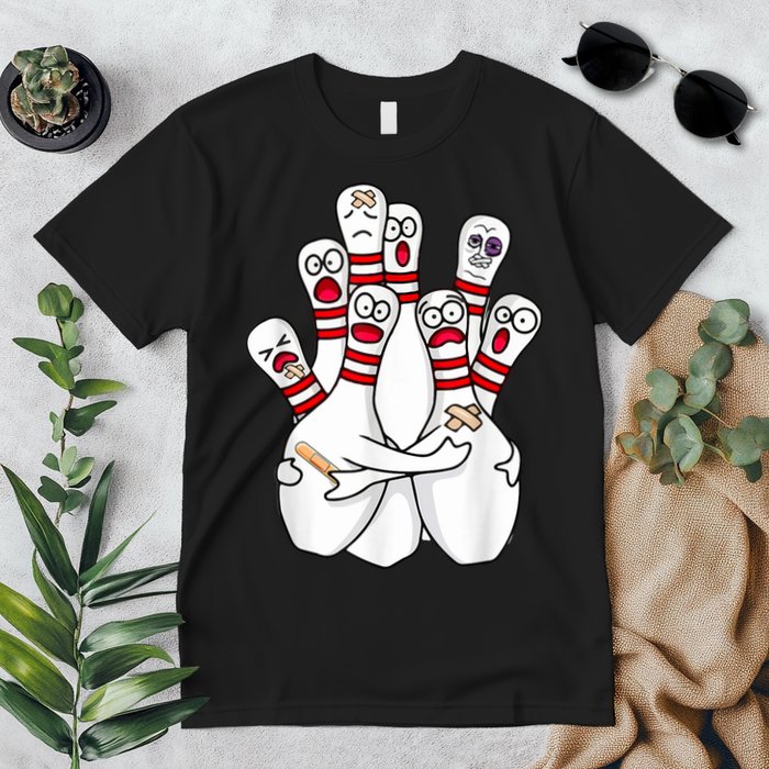 Cartoon Bowling Scared Bowling Pins Funny Sport Bowler Premium T-Shirt
