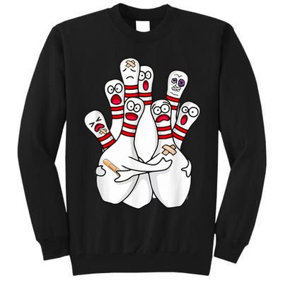 Cartoon Bowling Scared Bowling Pins Funny Sport Bowler Tall Sweatshirt