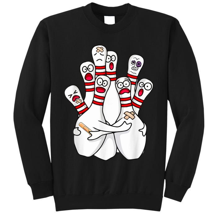 Cartoon Bowling Scared Bowling Pins Funny Sport Bowler Tall Sweatshirt