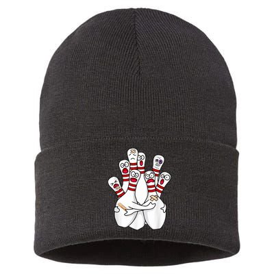 Cartoon Bowling Scared Bowling Pins Funny Sport Bowler Sustainable Knit Beanie