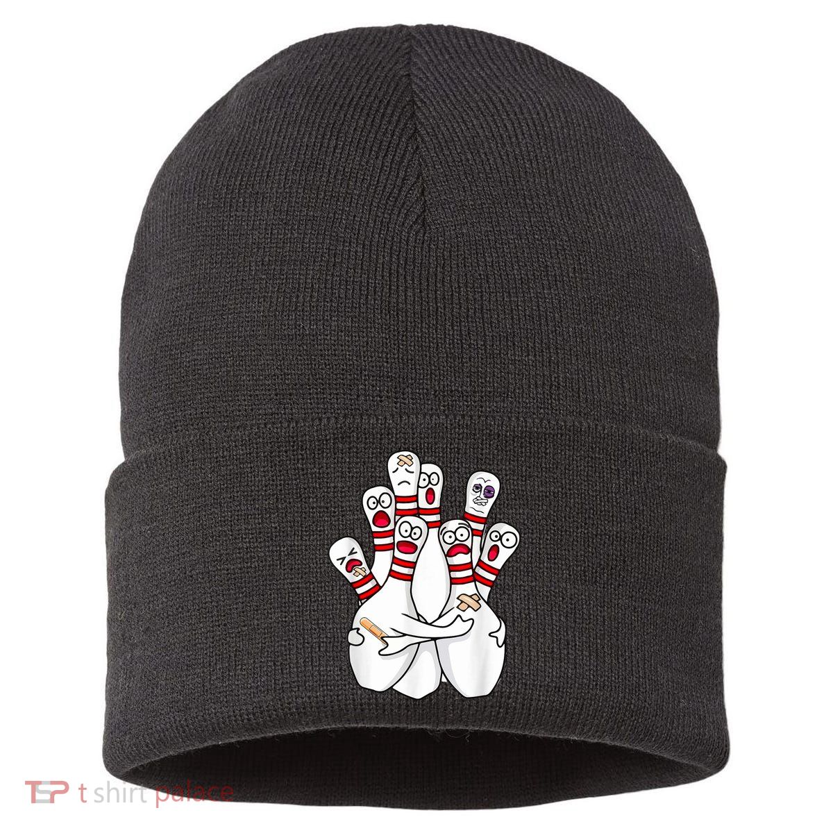 Cartoon Bowling Scared Bowling Pins Funny Sport Bowler Sustainable Knit Beanie