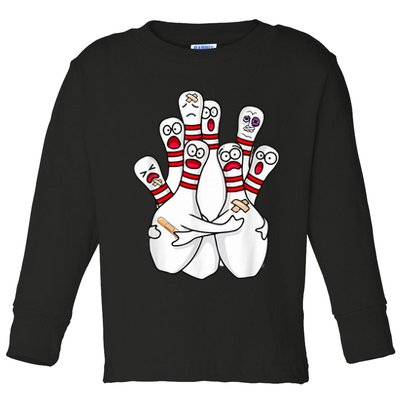 Cartoon Bowling Scared Bowling Pins Funny Sport Bowler Toddler Long Sleeve Shirt