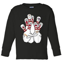 Cartoon Bowling Scared Bowling Pins Funny Sport Bowler Toddler Long Sleeve Shirt