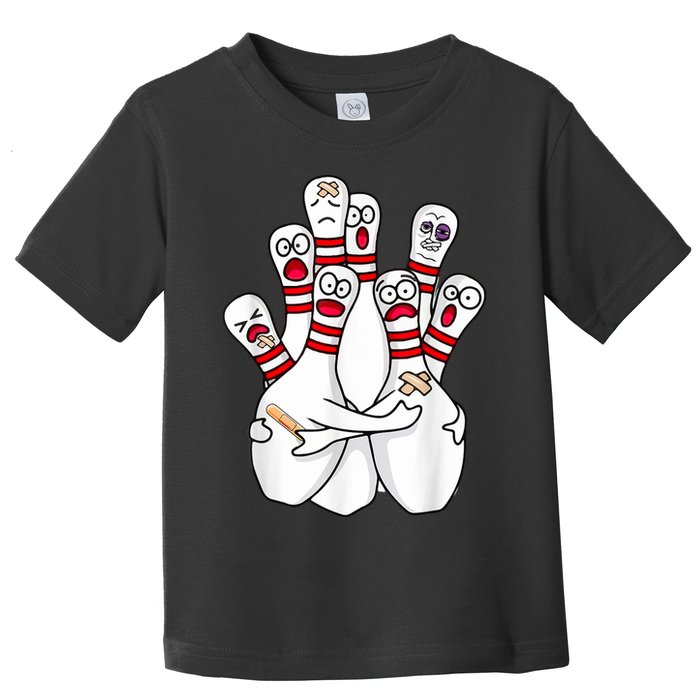 Cartoon Bowling Scared Bowling Pins Funny Sport Bowler Toddler T-Shirt