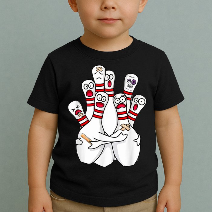 Cartoon Bowling Scared Bowling Pins Funny Sport Bowler Toddler T-Shirt
