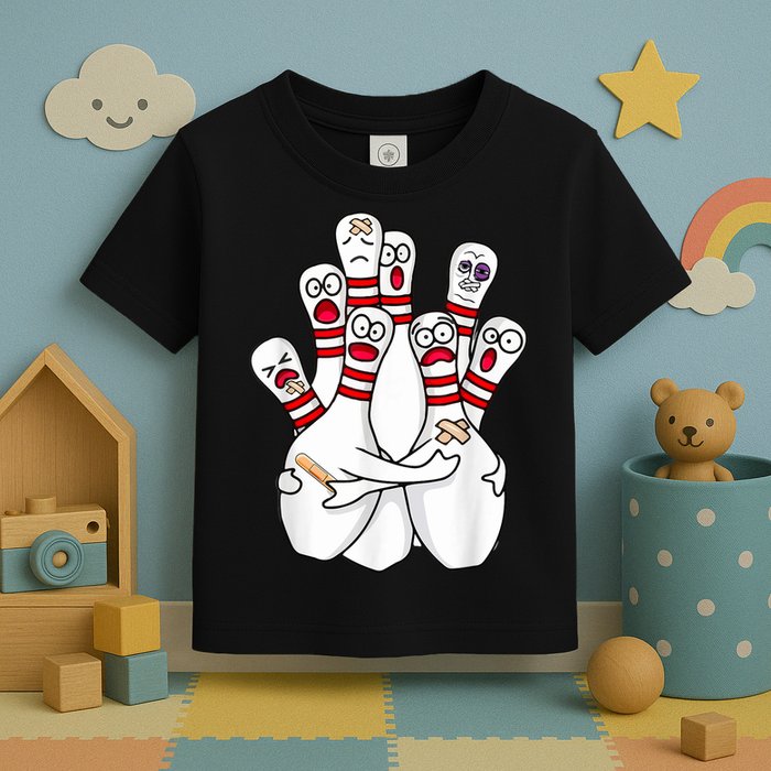 Cartoon Bowling Scared Bowling Pins Funny Sport Bowler Toddler T-Shirt