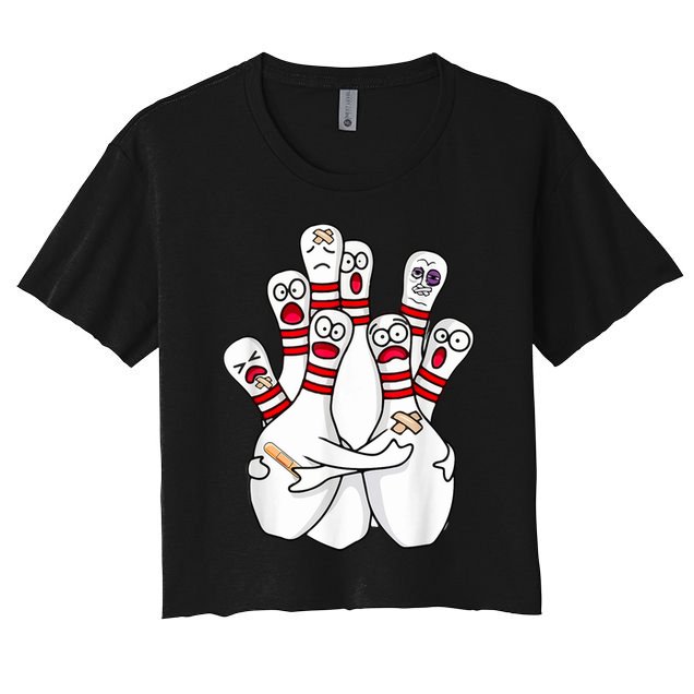 Cartoon Bowling Scared Bowling Pins Funny Sport Bowler Crop Top