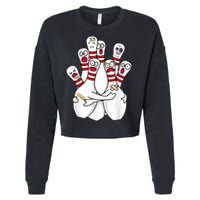 Cartoon Bowling Scared Bowling Pins Funny Sport Bowler Cropped Pullover Crew