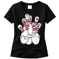 Cartoon Bowling Scared Bowling Pins Funny Sport Bowler Womens T-Shirt