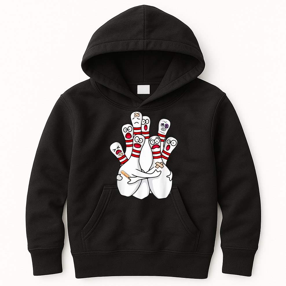 Cartoon Bowling Scared Bowling Pins Funny Sport Bowler Kids Hoodie