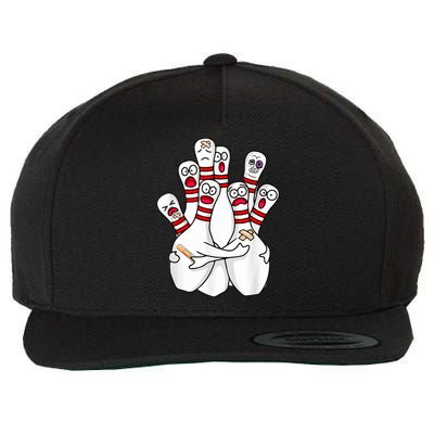 Cartoon Bowling Scared Bowling Pins Funny Sport Bowler Wool Snapback Cap