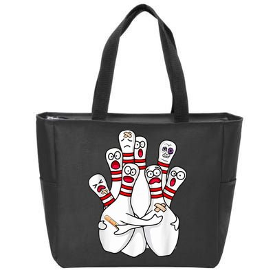 Cartoon Bowling Scared Bowling Pins Funny Sport Bowler Zip Tote Bag