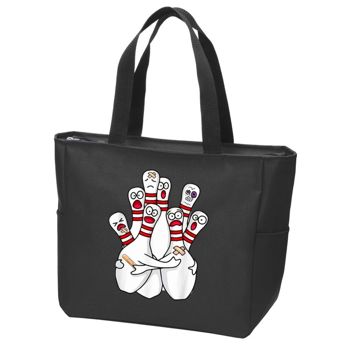 Cartoon Bowling Scared Bowling Pins Funny Sport Bowler Zip Tote Bag