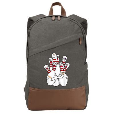Cartoon Bowling Scared Bowling Pins Funny Sport Bowler Cotton Canvas Backpack