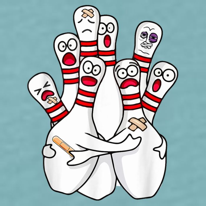 Cartoon Bowling Scared Bowling Pins Funny Sport Bowler Sueded Cloud Jersey T-Shirt