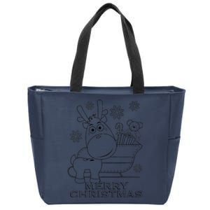 Coloring Book Style Blank Merry Christmas Tree Reindeer Zip Tote Bag