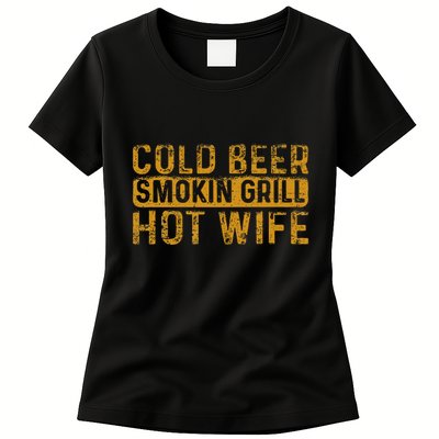 Cold Beer Smoking Grill Hotwife Husband Wife Bbq Joke Womens T-Shirt