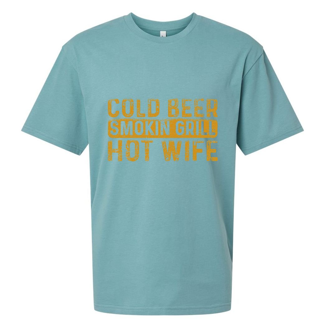 Cold Beer Smoking Grill Hotwife Husband Wife Bbq Joke Sueded Cloud Jersey T-Shirt