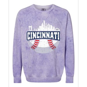 Cincinnati Baseball Skyline Ohio Baseball Player Gift Colorblast Crewneck Sweatshirt