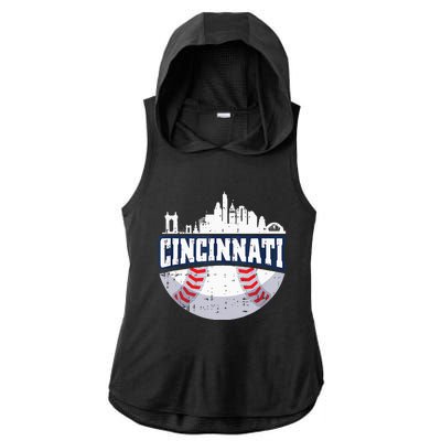 Cincinnati Baseball Skyline Ohio Baseball Player Gift Ladies PosiCharge Tri-Blend Wicking Draft Hoodie Tank