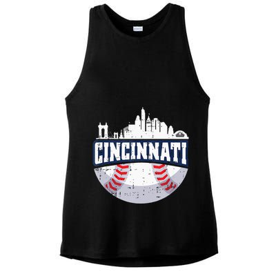 Cincinnati Baseball Skyline Ohio Baseball Player Gift Ladies PosiCharge Tri-Blend Wicking Tank