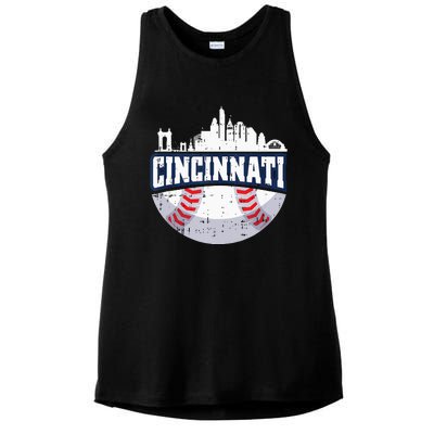 Cincinnati Baseball Skyline Ohio Baseball Player Gift Ladies PosiCharge Tri-Blend Wicking Tank