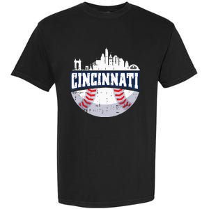 Cincinnati Baseball Skyline Ohio Baseball Player Gift Garment-Dyed Heavyweight T-Shirt