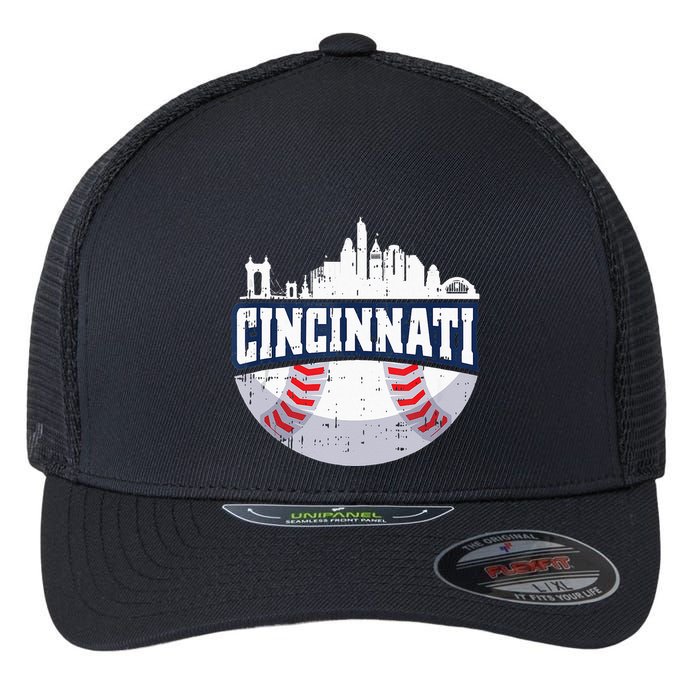 Cincinnati Baseball Skyline Ohio Baseball Player Gift Flexfit Unipanel Trucker Cap
