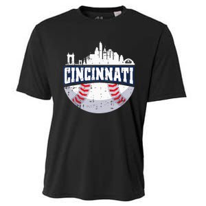 Cincinnati Baseball Skyline Ohio Baseball Player Gift Cooling Performance Crew T-Shirt