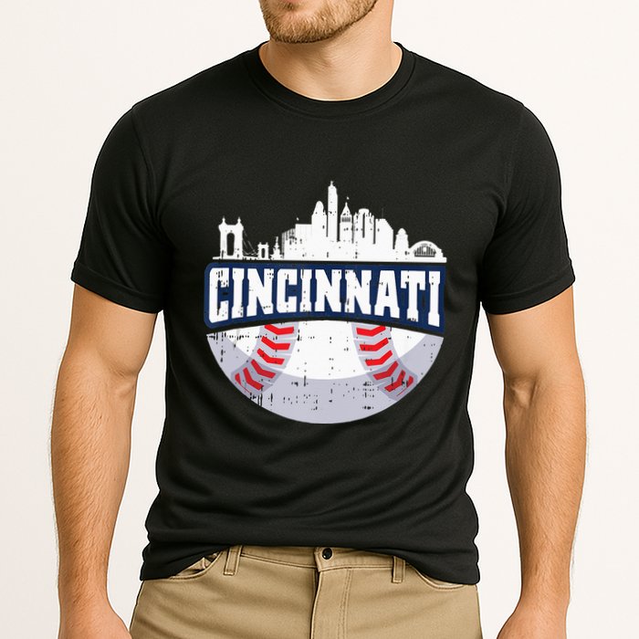 Cincinnati Baseball Skyline Ohio Baseball Player Gift Performance Shirt