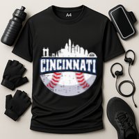 Cincinnati Baseball Skyline Ohio Baseball Player Gift Performance Shirt