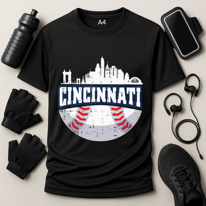 Cincinnati Baseball Skyline Ohio Baseball Player Gift Performance Shirt