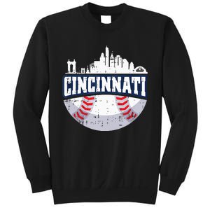 Cincinnati Baseball Skyline Ohio Baseball Player Gift Sweatshirt