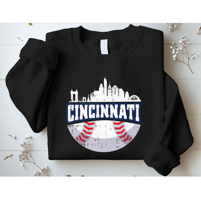 Cincinnati Baseball Skyline Ohio Baseball Player Gift Sweatshirt