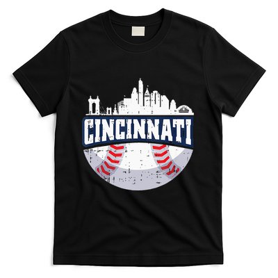 Cincinnati Baseball Skyline Ohio Baseball Player Gift T-Shirt