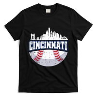 Cincinnati Baseball Skyline Ohio Baseball Player Gift T-Shirt