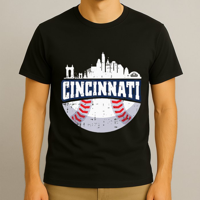 Cincinnati Baseball Skyline Ohio Baseball Player Gift T-Shirt