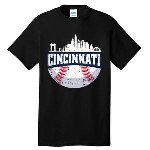 Cincinnati Baseball Skyline Ohio Baseball Player Gift Tall T-Shirt