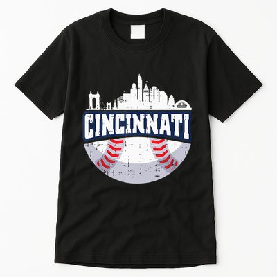 Cincinnati Baseball Skyline Ohio Baseball Player Gift Tall T-Shirt