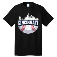 Cincinnati Baseball Skyline Ohio Baseball Player Gift Tall T-Shirt