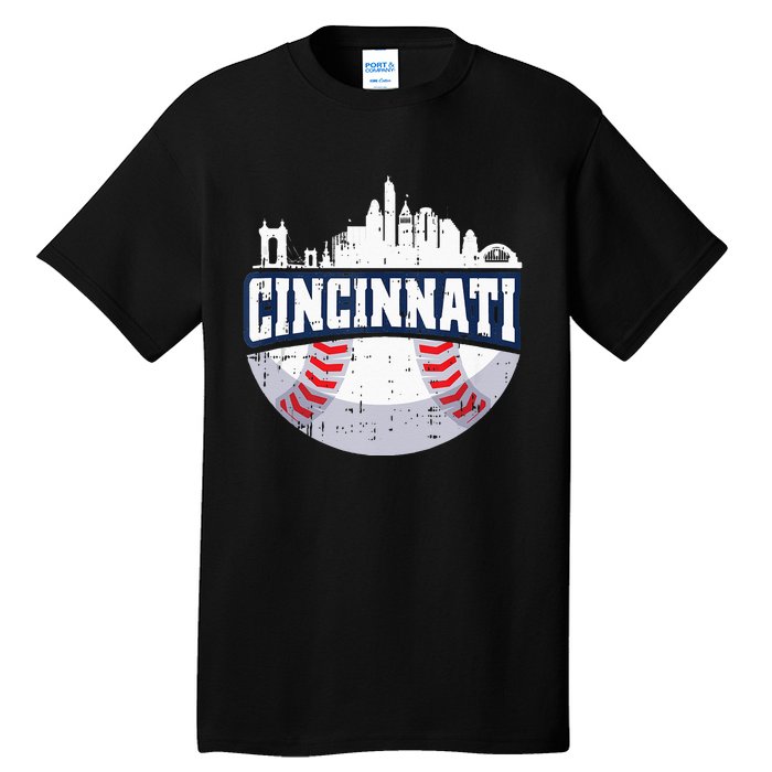 Cincinnati Baseball Skyline Ohio Baseball Player Gift Tall T-Shirt