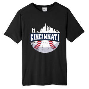 Cincinnati Baseball Skyline Ohio Baseball Player Gift Tall Fusion ChromaSoft Performance T-Shirt