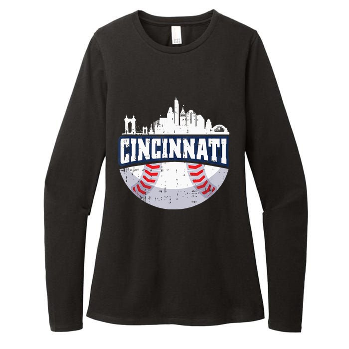 Cincinnati Baseball Skyline Ohio Baseball Player Gift Womens CVC Long Sleeve Shirt