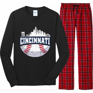 Cincinnati Baseball Skyline Ohio Baseball Player Gift Long Sleeve Pajama Set