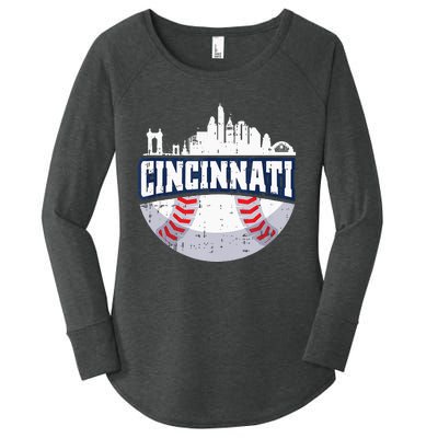 Cincinnati Baseball Skyline Ohio Baseball Player Gift Women's Perfect Tri Tunic Long Sleeve Shirt