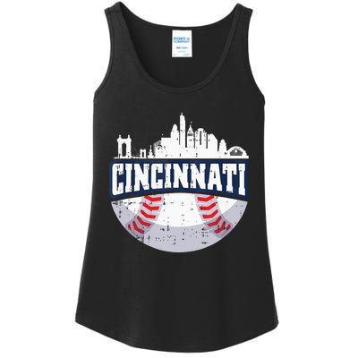 Cincinnati Baseball Skyline Ohio Baseball Player Gift Ladies Essential Tank