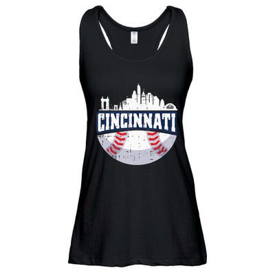 Cincinnati Baseball Skyline Ohio Baseball Player Gift Ladies Essential Flowy Tank